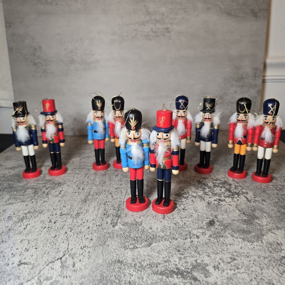 Nutcracker Ornament Lot Of 10 Wood Multicolor